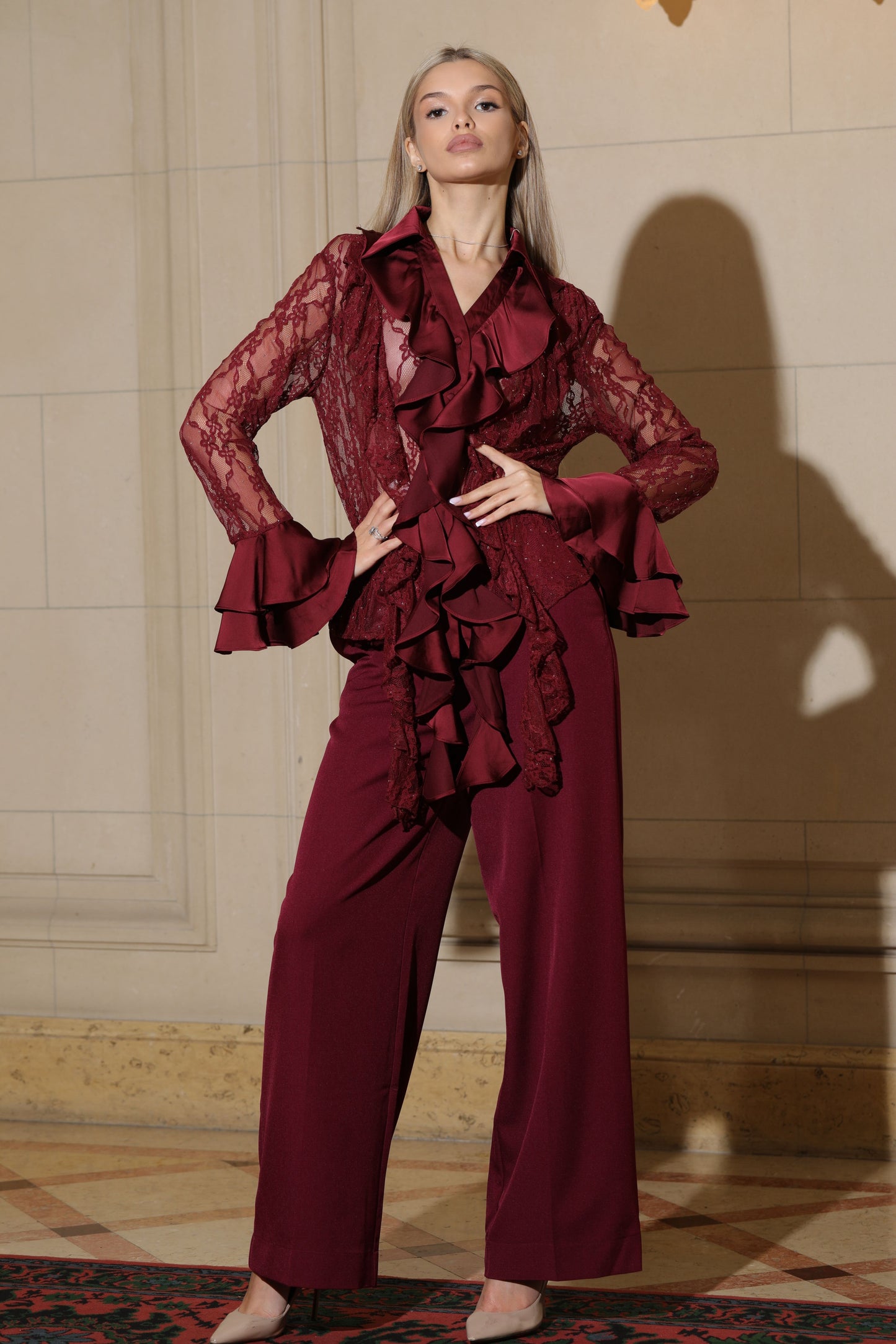 Bordeaux Ruffle Blouse